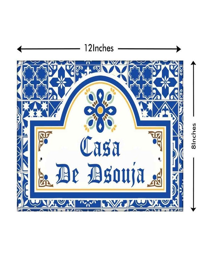 نتكيس لوحات أسماء خارجية من البولي كربونات من نوتكيس، قابلة للتخصيص، مقاومة للماء، مطبوعة رقميًا على الطراز الإسباني البرتغالي (أزوليخو)، للمنزل - عرض 12 بوصة × طول 8 بوصات - بلاط إشبيلية - Image 4